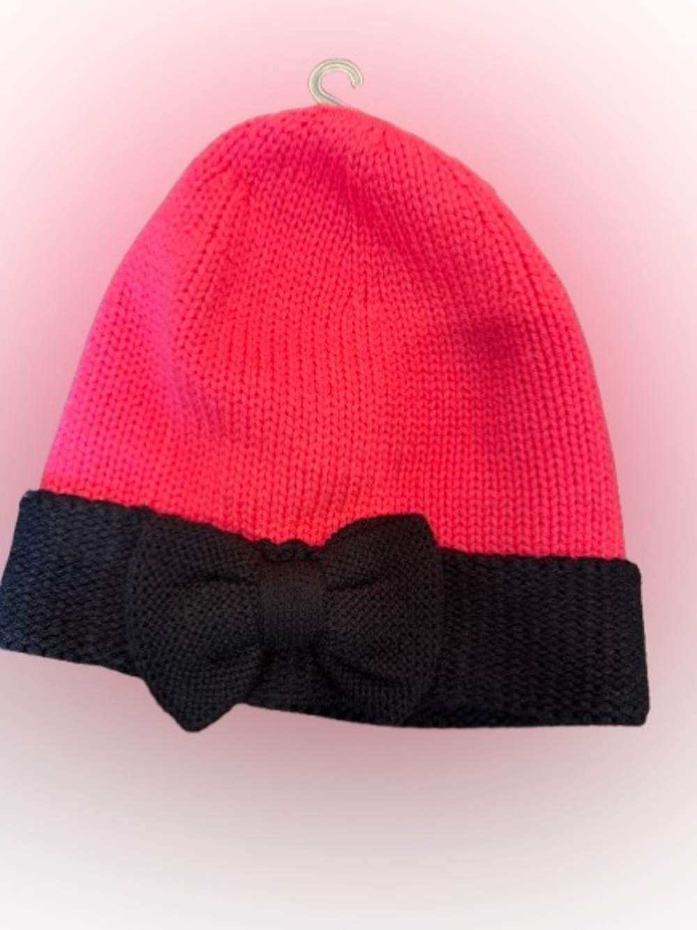 Kate Spade Pink and Black Knit Beanie with Bow
